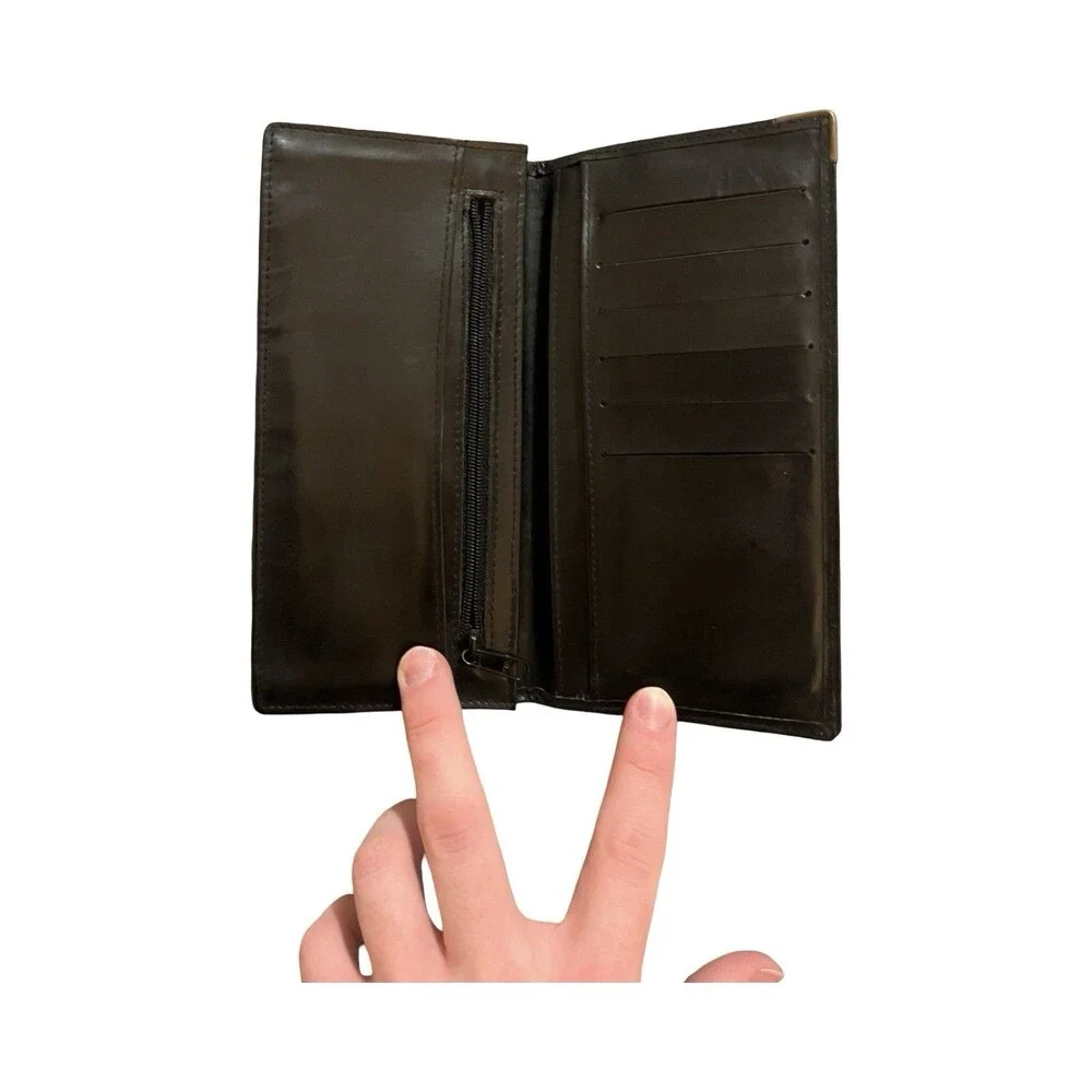 Authentic Dunhill Black Oxford Leather Bifold Long Wallet Made in France